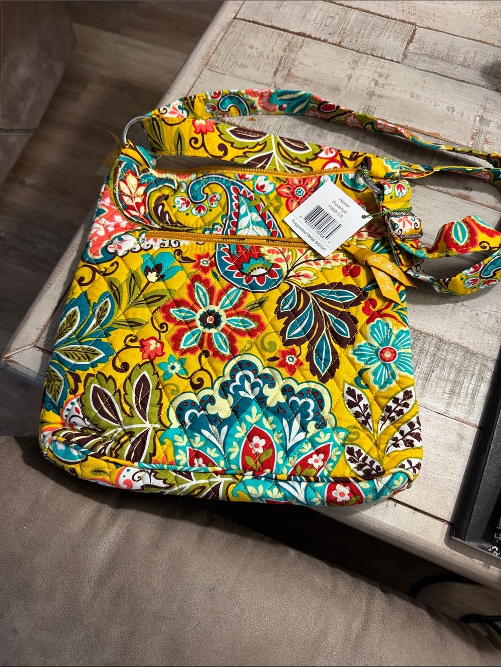 Vera Bradley Yellow Floral Quilted Crossbody with Teal Accents